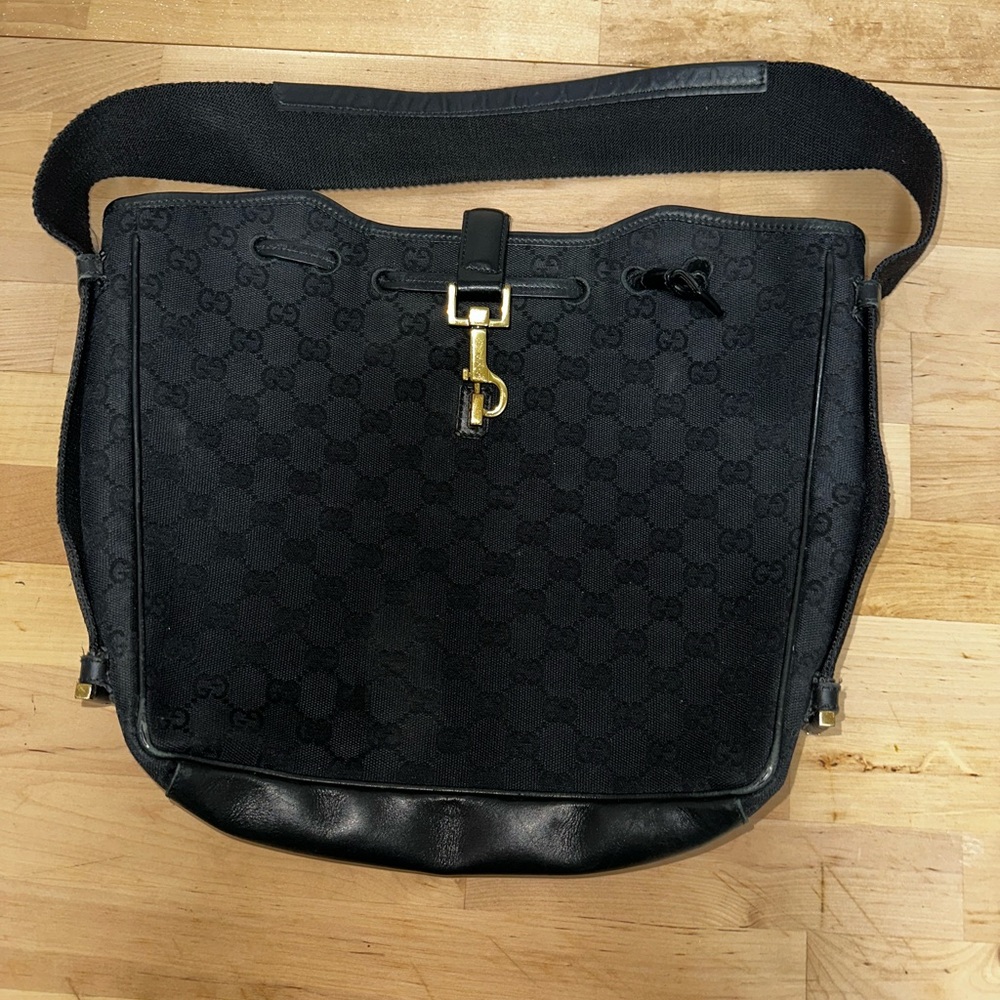 Vintage Gucci Jackie Shoulder Bag with GG Canvad and Gold Accent